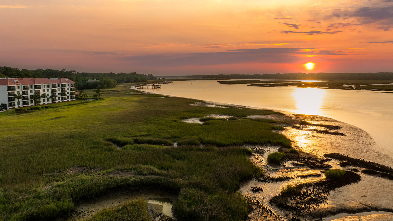 View of sunset over the water in Hilton Head