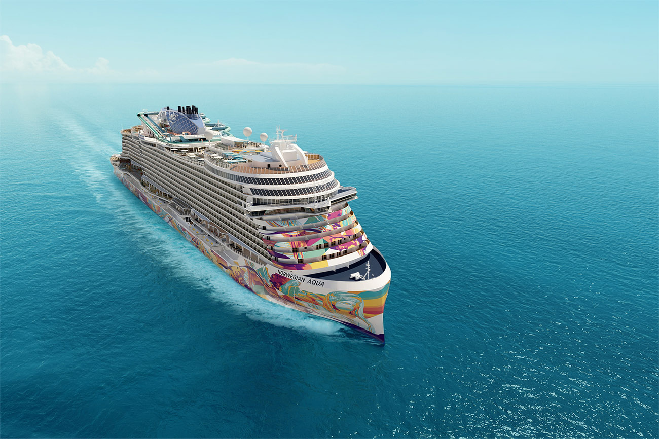 Norwegian Cruises Aqua cruise ship sailing in the blue ocean