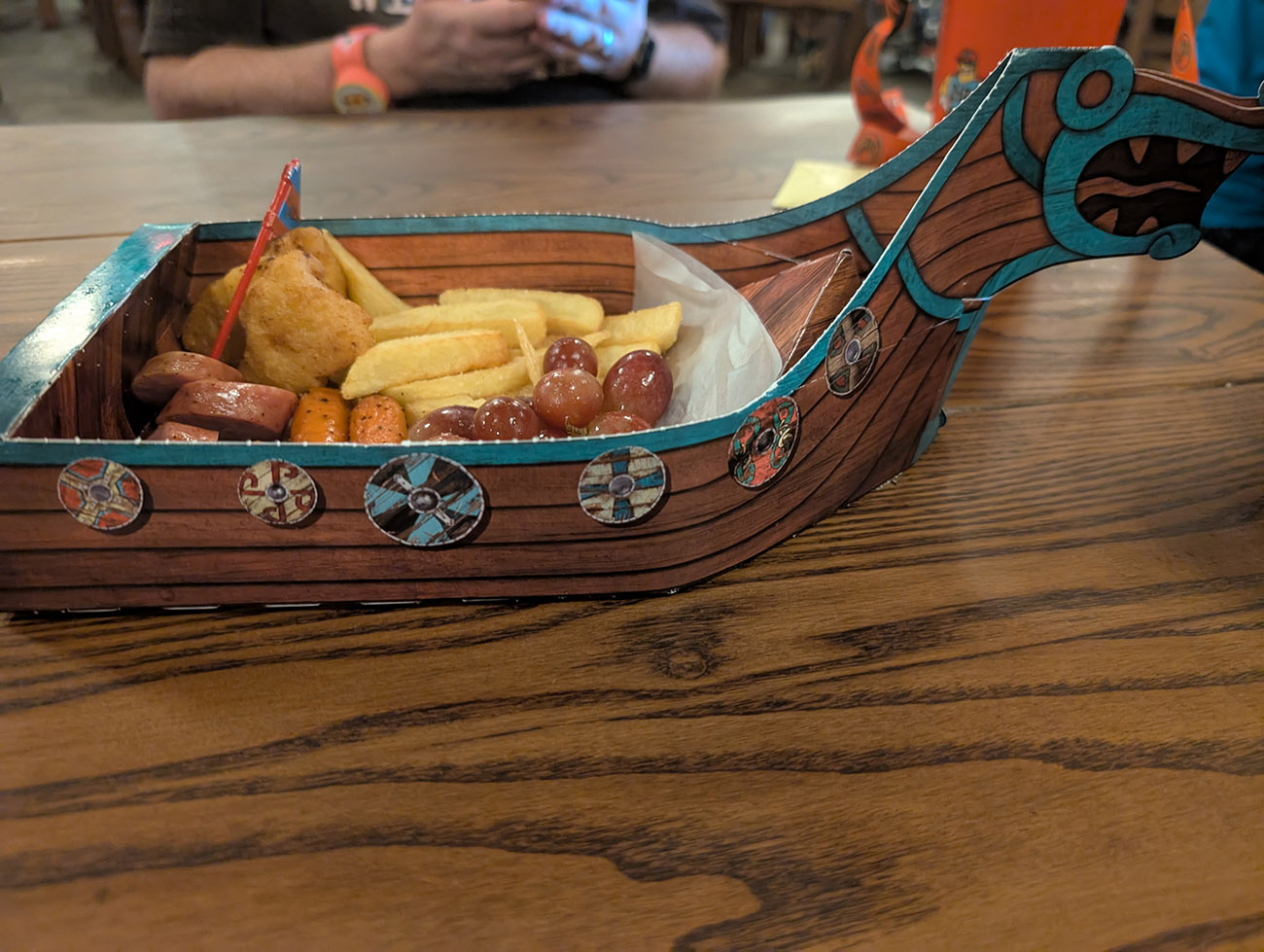 Kids’ meal in a Viking boat. 