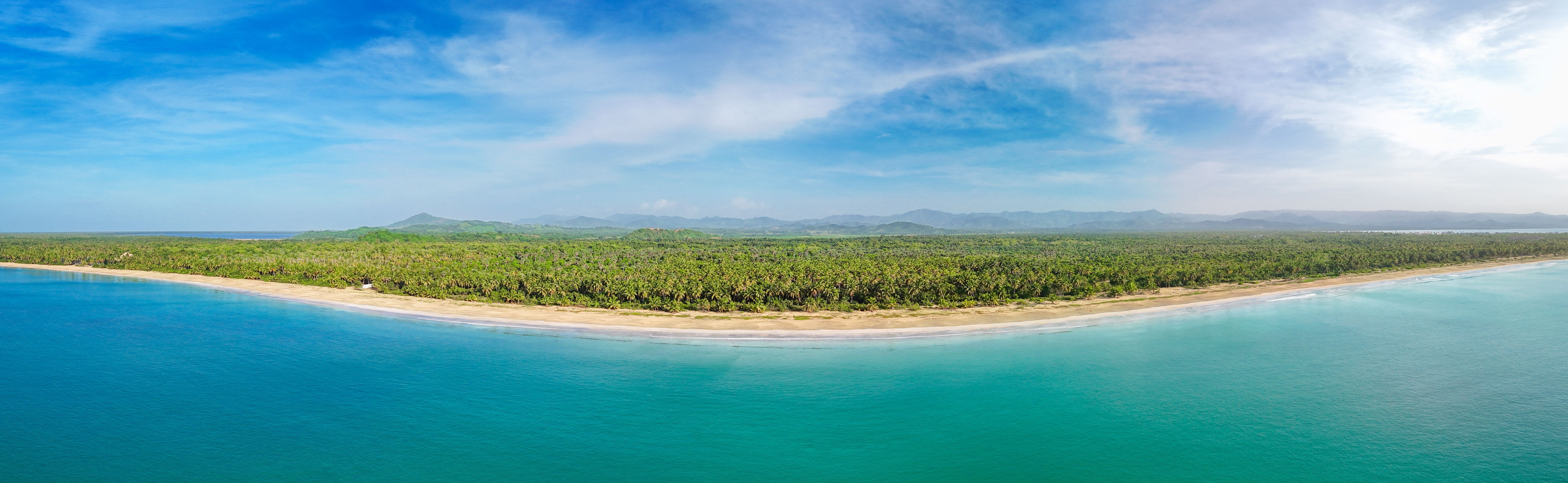 A wide panoramic view of the coastline in Miches.  
