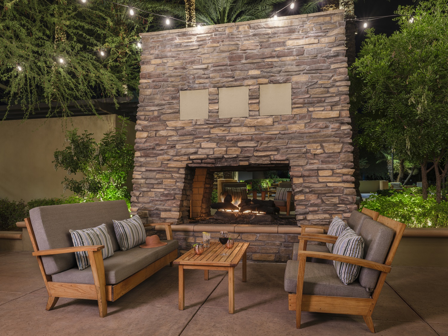 A large outdoor fireplace at Westin Kierland Villas. 