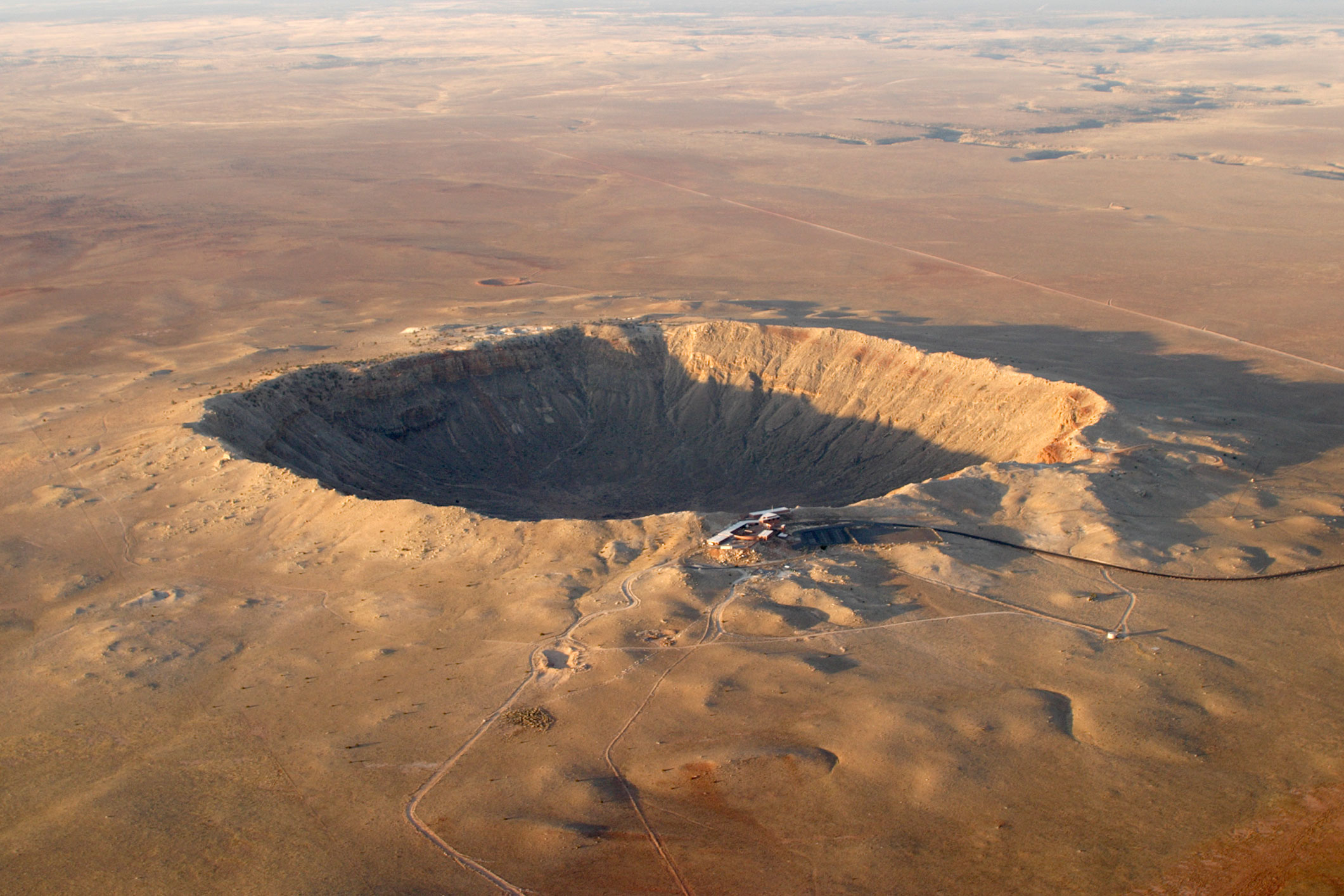 An aerial photo of Meteor Crater Natural Landmark